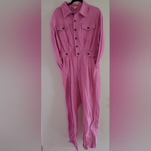 Pink Utility Button-Front Jumpsuit